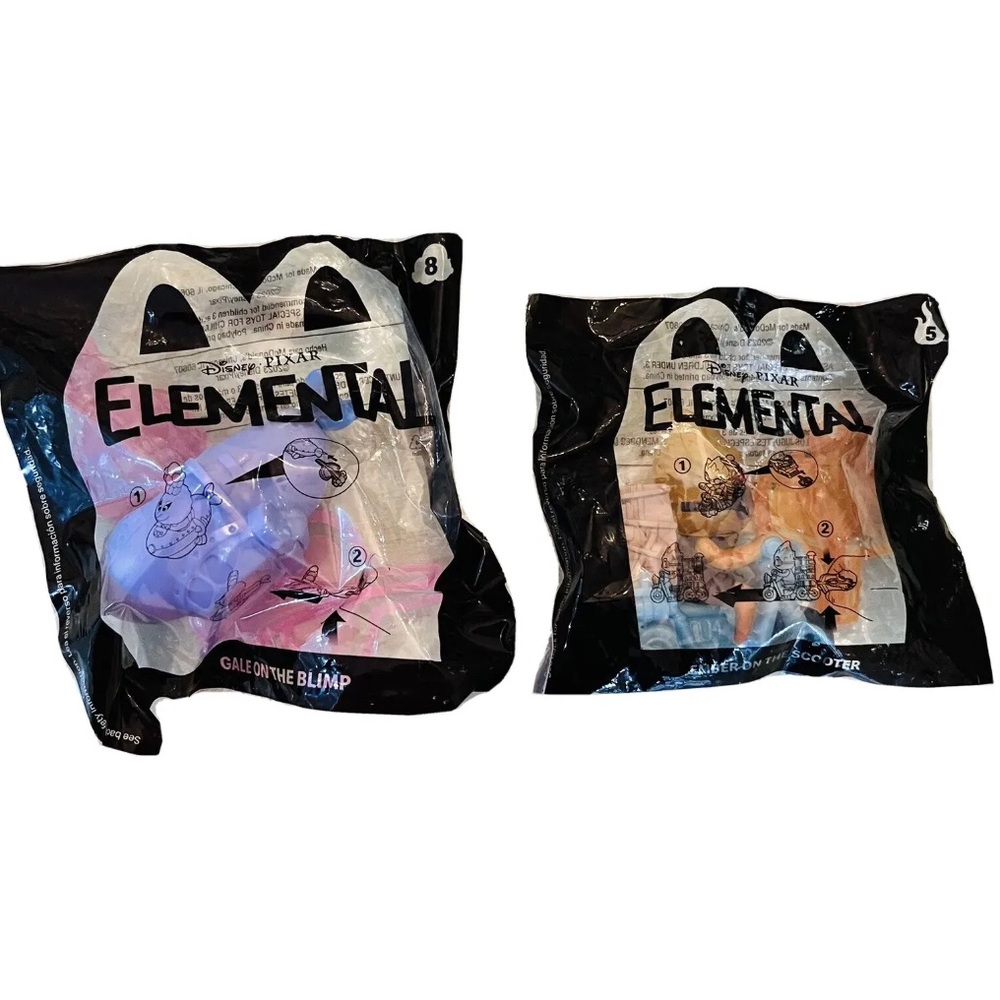 MCDONALDS HAPPY MEAL TOYS Disney Pixar Elemental 2023 Set of 2 Ember & Gale